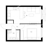 1 комнатная квартира 35,8 м² в ЖК Савин парк, дом корпус 6 - планировка