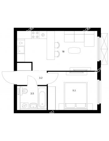 1 комнатная квартира 35,8 м² в ЖК Савин парк, дом корпус 6