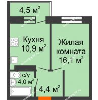 1 комнатная квартира 36,7 м² в ЖК Отражение, дом Литер 2.1 - планировка