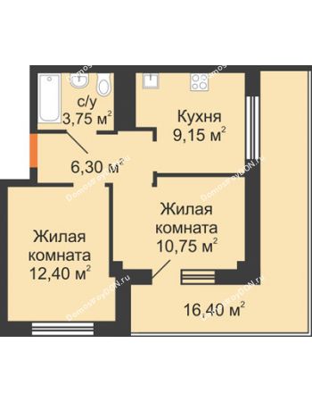 2 комнатная квартира 58,75 м² - ЖК Вершина