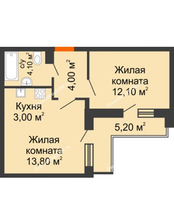 2 комнатная квартира 39,8 м² в ЖК Западная резиденция, дом Литер 7