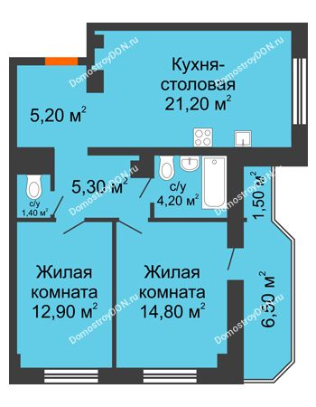3 комнатная квартира 67,7 м² - ЖК Дом на Целиноградской, 12