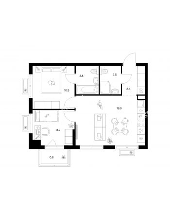 2 комнатная квартира 50,1 м² в ЖК Савин парк, дом корпус 9