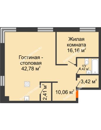 2 комнатная квартира 79,25 м² - ЖК Дом на Гребешке