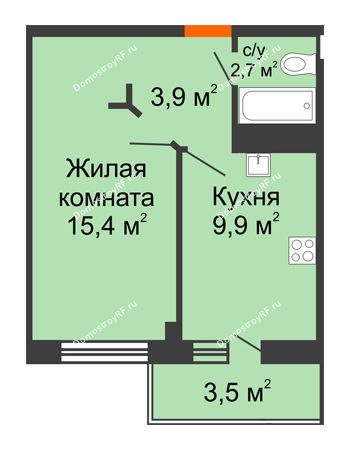 1 комнатная квартира 35,4 м² в ЖК Трамвай желаний, дом 4 этап
