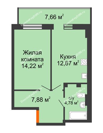 1 комнатная квартира 41,85 м² в ЖК Свобода, дом №2