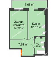 1 комнатная квартира 41,85 м² в ЖК Свобода, дом №2 - планировка
