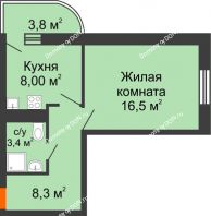 1 комнатная квартира 37,6 м² в ЖК Звезда Столицы, дом Литер 8 - планировка