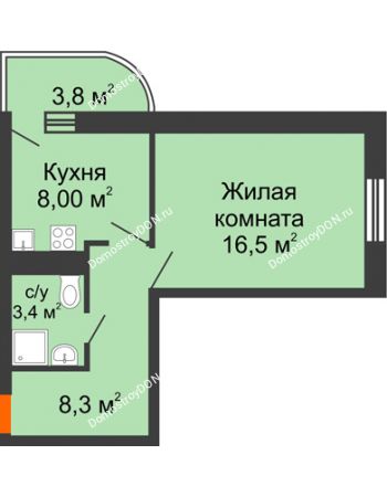 1 комнатная квартира 37,6 м² в ЖК Звезда Столицы, дом Литер 8