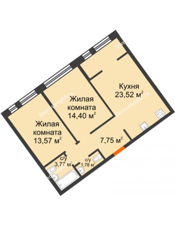 2 комнатная квартира 64,79 м² в Микрорайон Звездный, дом ГП-1 (Дом "Меркурий")