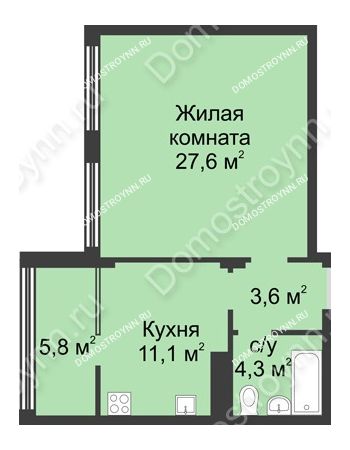 1 комнатная квартира 52,9 м² в ЖК Славянский квартал, дом № 5а, 7