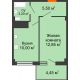 1 комнатная квартира 33,55 м² в ЖК Грин Парк, дом Литер 1 - планировка