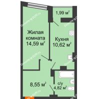 1 комнатная квартира 39,37 м² в ЖК Рубин, дом Литер 3 - планировка