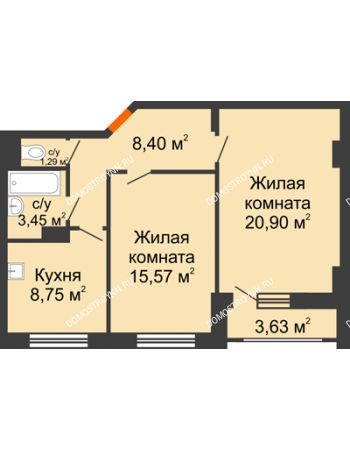 2 комнатная квартира 60,18 м² - ЖД по ул. Сухопутная