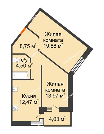 2 комнатная квартира 61,59 м² в Жилой район Волгарь, дом № 1