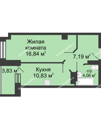 1 комнатная квартира 40,83 м² в ЖК Сердце Ростова, дом Этап I