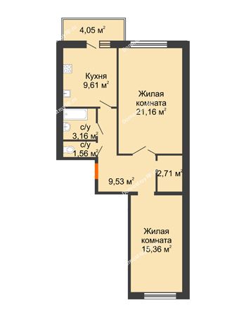2 комнатная квартира 67,23 м² в ЖК Берег Дона, дом Позиция 2