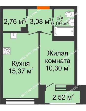 1 комнатная квартира 37,12 м² в ЖК Москва Град, дом № 63