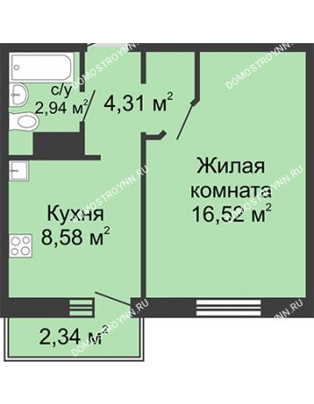 1 комнатная квартира 33,05 м² в ЖК Бурнаковский, дом № 46