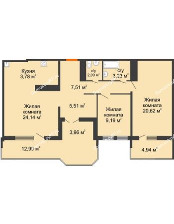2 комнатная квартира 78,34 м² в ЖК Все свои VIP, дом Литер 5
