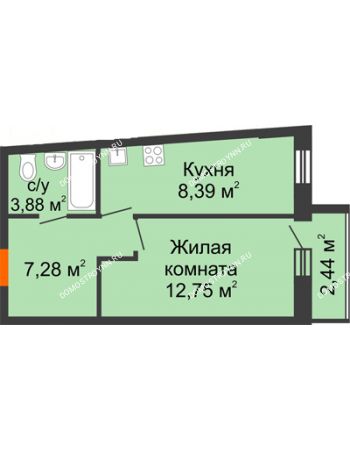 1 комнатная квартира 35,56 м² в ЖК АВИА, дом № 2