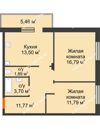 2 комнатная квартира 62,17 м² в ЖК Циолковский, дом № 2