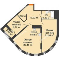 2 комнатная квартира 82,85 м² в ЖК Дом на Набережной, дом № 1 - планировка