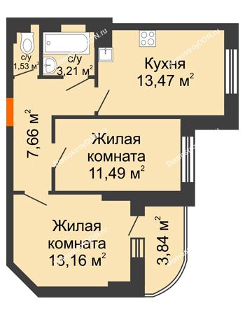 2 комнатная квартира 54,36 м² - ЖК Маршал