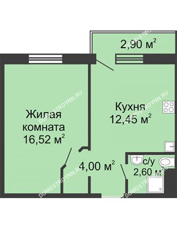 1 комнатная квартира 36,44 м² в ЖК Бурнаковский, дом № 46