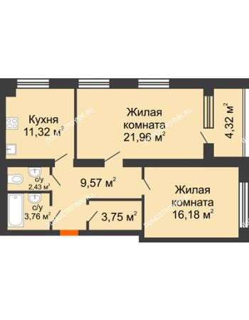 2 комнатная квартира 71,14 м² - Клубный дом На Коммунистической