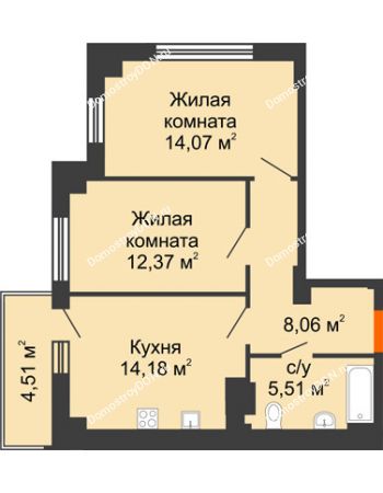 2 комнатная квартира 55,54 м² в ЖК Аврора, дом № 3