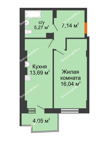 1 комнатная квартира 43,45 м² в ЖК Сердце Ростова 2, дом Литер 8