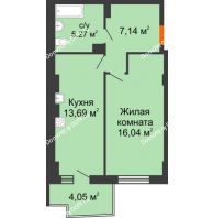1 комнатная квартира 43,45 м² в ЖК Сердце Ростова 2, дом Литер 8 - планировка