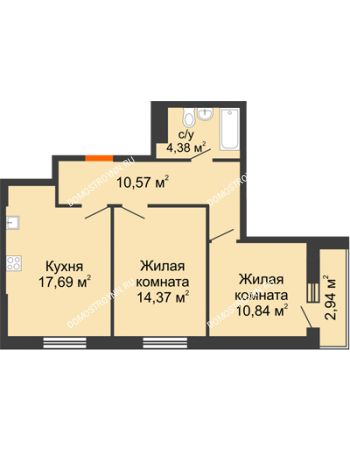 2 комнатная квартира 60,79 м² - ЖК Комарово