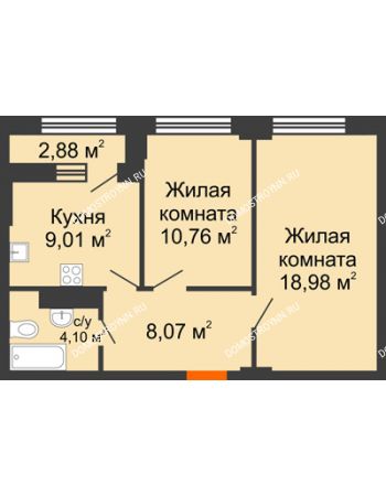 2 комнатная квартира 52,36 м² - ЖК Каскад на Куйбышева