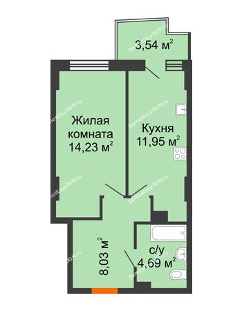 1 комнатная квартира 39,81 м² в ЖК Город у реки, дом Литер 8