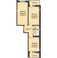 2 комнатная квартира 56,6 м² в ЖК Олимпийский, дом Литер 2 - планировка