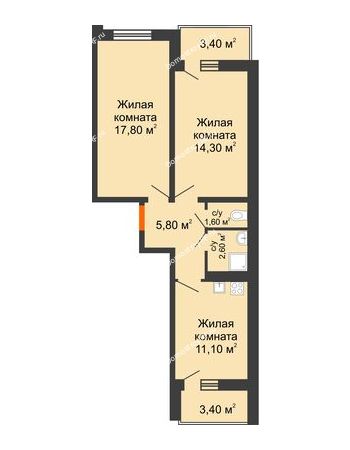 2 комнатная квартира 56,6 м² в ЖК Олимпийский, дом Литер 2