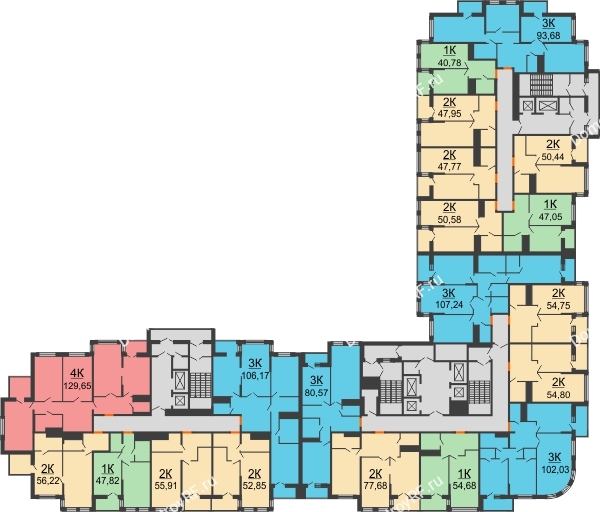 Планировка 4 этажа в доме корпус А, блок-секция 1,2,3 в ЖК Столичный