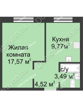 1 комнатная квартира 35,35 м² в ЖК Солнечный, дом № 161 А/1