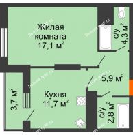 1 комнатная квартира 45,5 м², ЖК Космолет - планировка