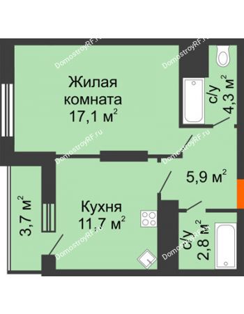 1 комнатная квартира 45,5 м² - ЖК Космолет