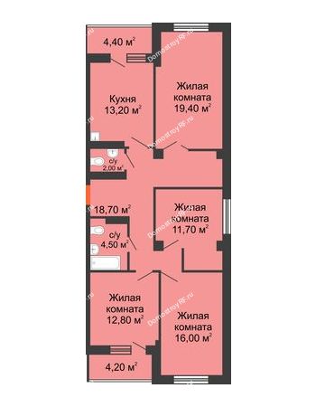 4 комнатная квартира 102,6 м² в ЖК Отражение, дом № 4