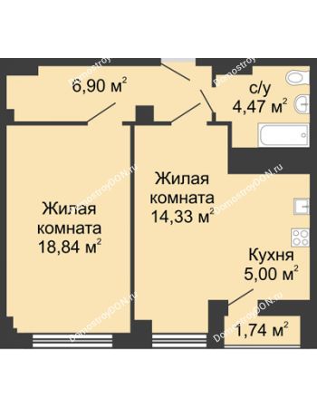 2 комнатная квартира 49,29 м² в ЖК Военвед-Сити, дом № 3
