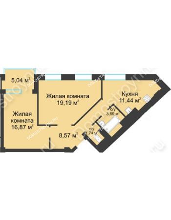 2 комнатная квартира 64,02 м² в ЖК Воскресенская слобода, дом №1