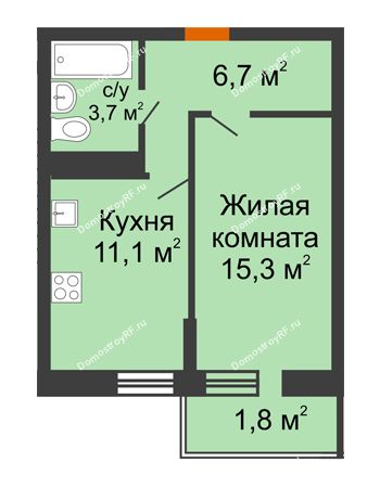 1 комнатная квартира 38,6 м² в Фруктовый квартал Абрикосово, дом Литер 3