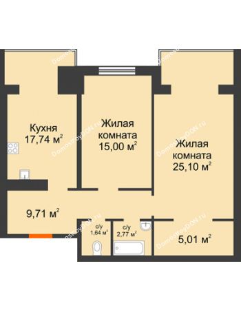 2 комнатная квартира 76,97 м² - ЖК Зеленый квартал 2