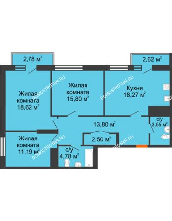 3 комнатная квартира 93,91 м² - ЖК Комарово