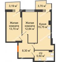 2 комнатная квартира 58,16 м² в ЖК Сердце Ростова 2, дом Литер 1 - планировка