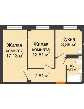 2 комнатная квартира 51,17 м² - ЖК Весенняя, 34